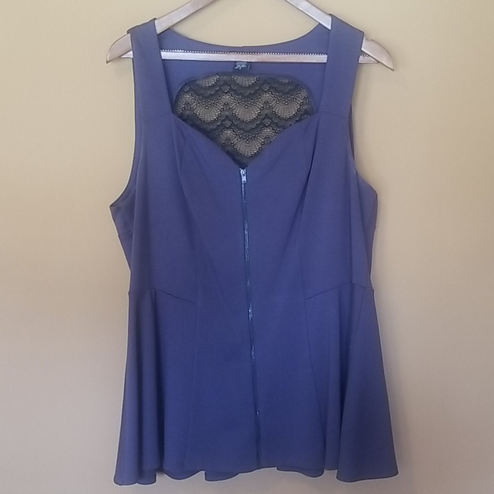Torrid Zip Down Sleeveless Peplum Grey Top